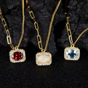 S925 Sterling Silver Necklace With Natural Opal
